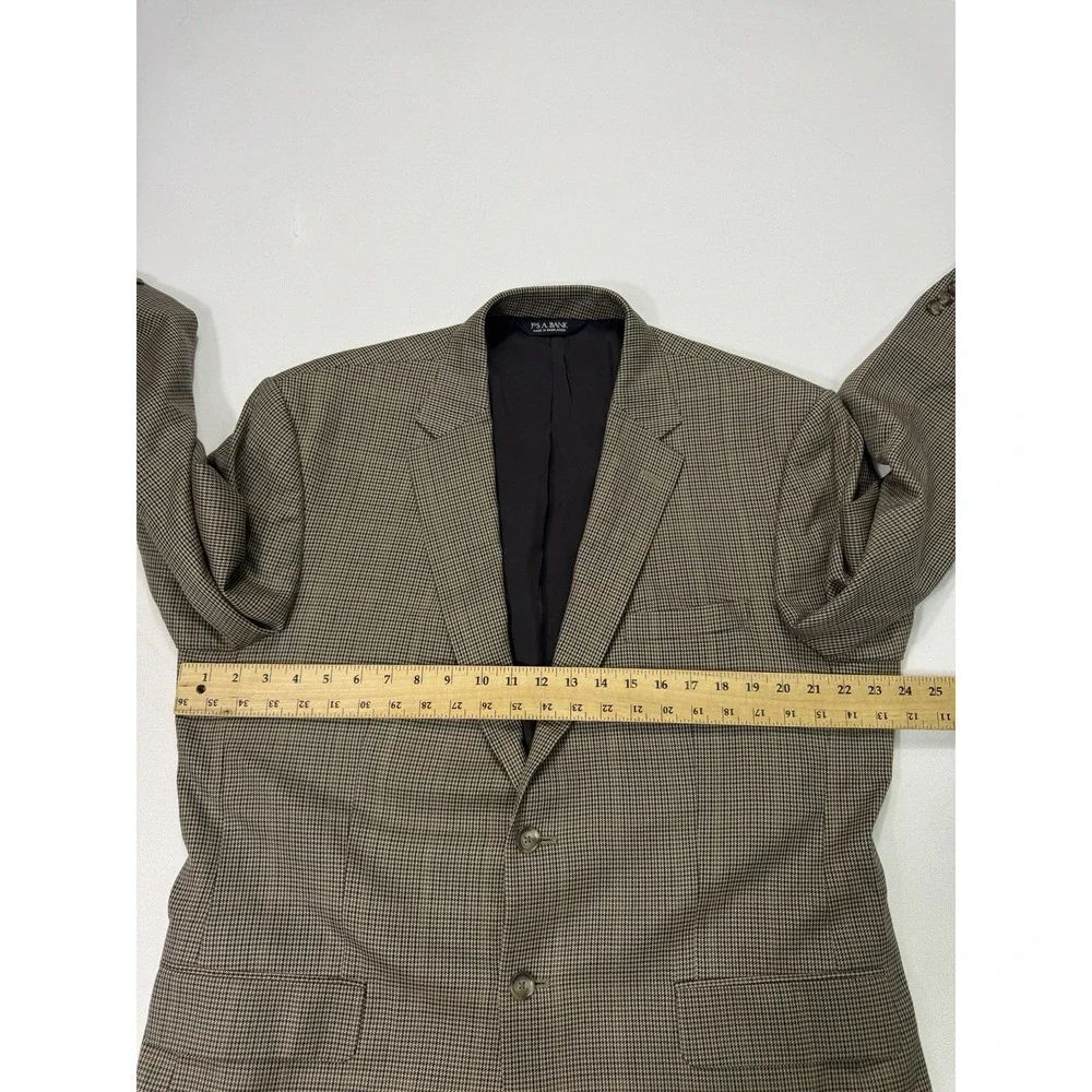 Jos A Bank 46R Brown Houndstooth Wool Sport Coat Blazer Traveler Tailored Fit